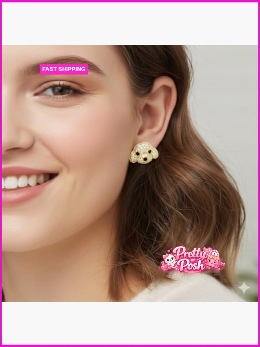 Dog Breed Stud Earrings with Crystals for Women - Picture 2 of 7